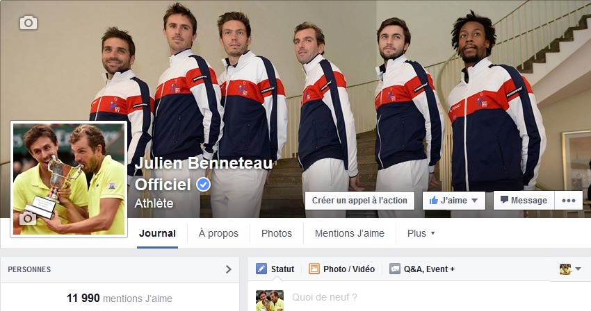 Augmentation importante des fans Facebook de Julien Benneteau